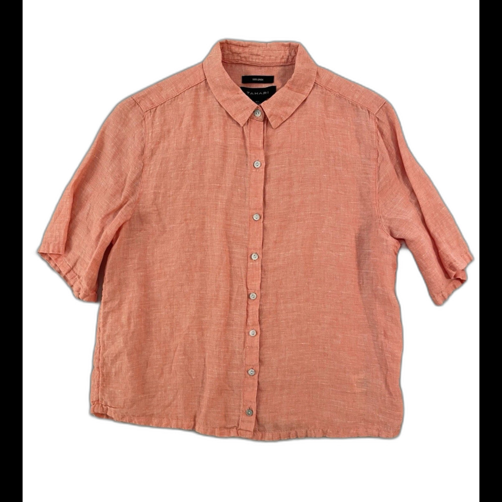 Tahari Shirt Women Size Small Coral Blouse Linen